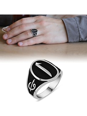 Takılingo 925 Ayar Gümüş Elif Vav Motifli Taşsız Erkek Yüzük