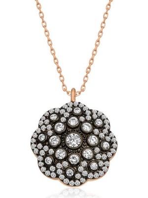 925 Gümüş Elmas Montür Çiçek 925 Ayar Gümüş Kolye