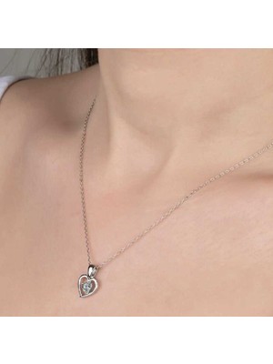 925 Gümüş Swarovski Taşlı Kalp 925 Ayar Gümüş Kolye