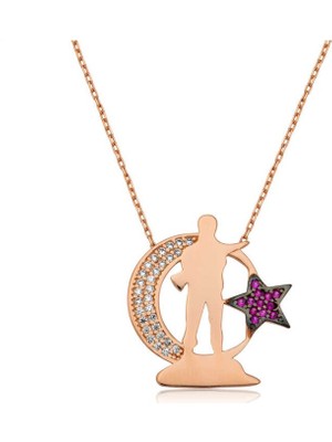 925 Gümüş Ay Yıldız Asker 925 Ayar Gümüş Kolye