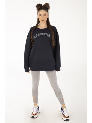 Trend Seninle Kadın Columbıa Baskılı Oversize Sweatshirt