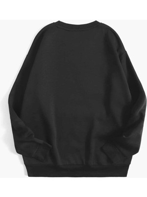 Trendseninle Kadın Siyah Oversize Sweatshirt Dolar Ayıcık Baskılı