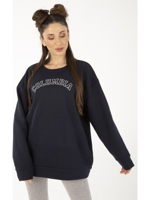 Trendseninle Kadın Columbıa Baskılı Oversize Sweatshirt