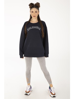 Trendseninle Kadın Columbıa Baskılı Oversize Sweatshirt