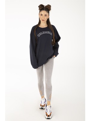 Trendseninle Kadın Columbıa Baskılı Oversize Sweatshirt