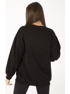 Trend Seninle Kadın Siyah Oxford Oversize Sweatshirt