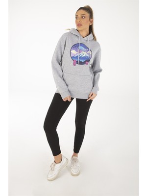 Trendseninle Kadın Gri Tsukuba Sweatshirt Kapüşonlu