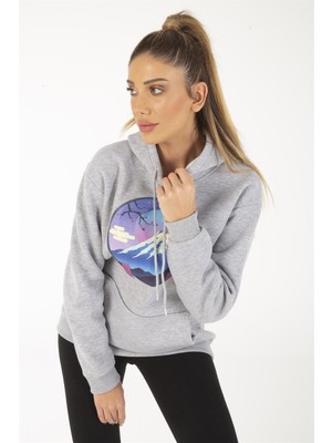 Trendseninle Kadın Gri Tsukuba Sweatshirt Kapüşonlu