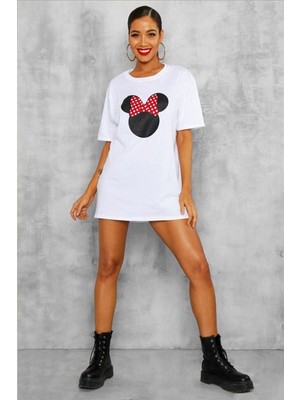 Trendseninle Unıque Kadın Beyaz Minie Mouse T-Shirt