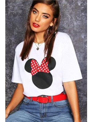 Trendseninle Unıque Kadın Beyaz Minie Mouse T-Shirt