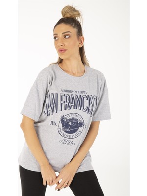 Trendseninle Kadın Gri San Francisco T-Shirt