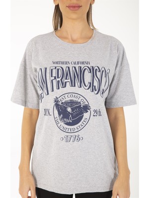 Trendseninle Kadın Gri San Francisco T-Shirt