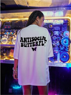 Trendseninle Logo Baskılı Beyaz Tişört Antisocial Butterfly