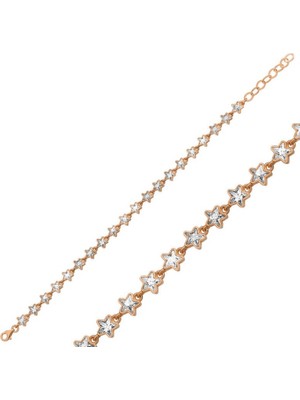 925 Gümüş Yıldız Sıra Taşlı 925 Ayar Gümüş Bileklik