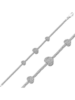 925 Gümüş Üç Kalpli Su Yolu 925 Ayar Gümüş Bileklik