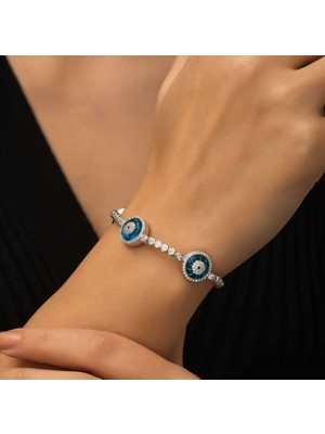 925 Gümüş Su Yolu Üç Göz 925 Ayar Gümüş Bileklik