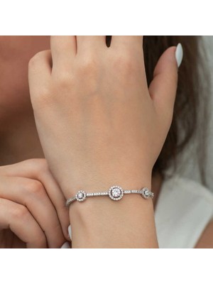 925 Gümüş Su Yolu Üç Taşlı 925 Ayar Gümüş Bileklik