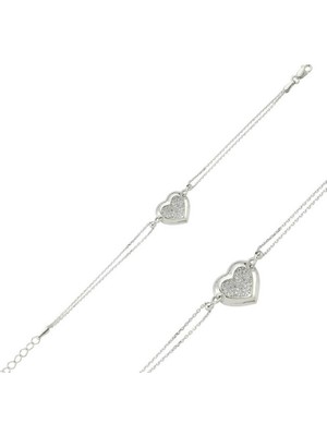 925 Gümüş Kalp 925 Ayar Gümüş Bileklik