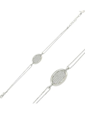 925 Gümüş Gümüş Taşlı Oval 925 Ayar Gümüş Bileklik