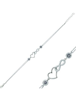 925 Gümüş Sonsuzluk Kalp 925 Ayar Gümüş Bileklik