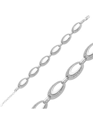 925 Gümüş Gümüş Oval Bayan 925 Ayar Gümüş Bileklik