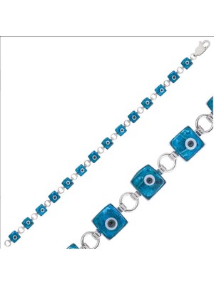 925 Gümüş Nazar Kare 925 Ayar Gümüş Bileklik