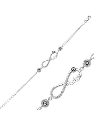 925 Gümüş Aşkım Yazılı Sonsuzluk 925 Ayar Gümüş Bileklik