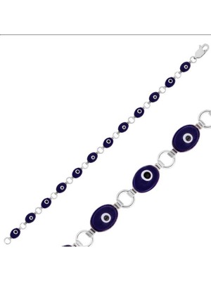 925 Gümüş Nazar Oval Desen 925 Ayar Gümüş Bileklik