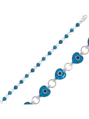 925 Gümüş Nazar Kalp Detay 925 Ayar Gümüş Bileklik