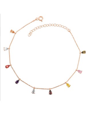 925 Gümüş Damla Renkli Halhal 925 Ayar Gümüş Bileklik