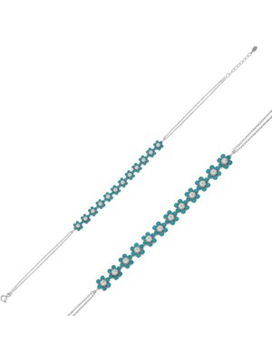 925 Gümüş Mavi Çiçek 925 Ayar Gümüş Bileklik