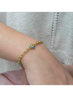 925 Gümüş Sosyete Gözlü Zirkon Nazar 925 Ayar Gümüş Bileklik