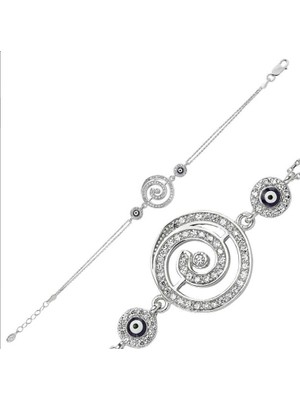 925 Gümüş Nazar Yuvarlak Detay  925 Ayar Gümüş Bileklik