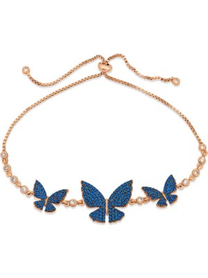 925 Gümüş Kelebek Lacivert Asansör 925 Ayar Gümüş Bileklik
