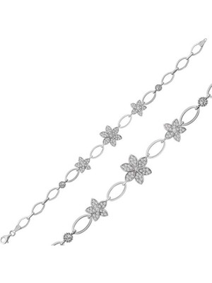 925 Gümüş Çiçek Zirkon Taşlı 925 Ayar Gümüş Bileklik