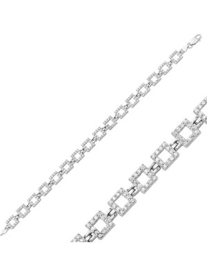 925 Gümüş Kare Taş 925 Ayar Gümüş Bileklik