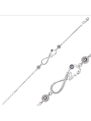 925 Gümüş Love Yazılı Sonsuzluk 925 Ayar Gümüş Bileklik