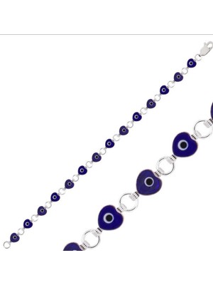 925 Gümüş Nazar Kalp Detay 925 Ayar Gümüş Bileklik