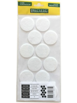 Pacific Yuvarlak Yapışkanlı Sandalye Koltuk Mobilya Ayak Zemin Koruyucu Keçesi Felt 40 Mm Beyaz