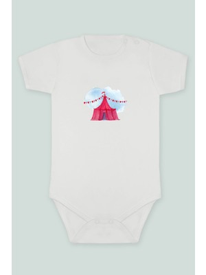 Tuğba Baby Sevimli Sihirbaz Sirk Maymunu ve Fil Baskılı Bebek Body Zıbın Kısa Kollu Çıt Çıtlı Badi %10 Pamuk