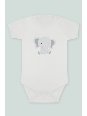 Tuğba Baby Sevimli Hayvanlar 3 Fil Baskılı Bebek Body Zıbın Kısa Kollu Çıt Çıtlı Badi %100 Pamuk