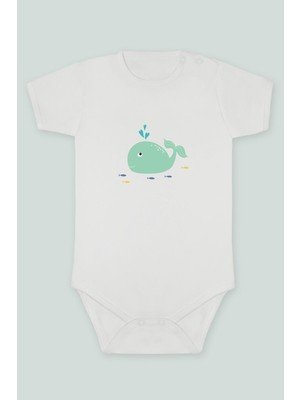 Tuğba Baby Sevimli Balık Serisi 4 Baskılı Bebek Body Zıbın Kısa Kollu Çıt Çıtlı Badi %100 Pamuk