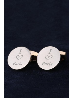 Kravatkolik Altın Renk I Love Paris Hediye Kol Düğmesi