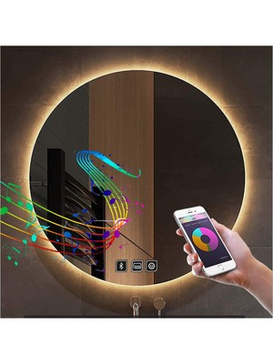 70 cm Bluetoothlu Dokunmatik Tuşlu Buğu Yapmayan Ledli Yuvarlak Banyo Aynası