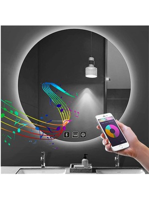 Global Led Mirror 70 cm Bluetoothlu Dokunmatik Tuşlu Buğu Yapmayan Ledli Yuvarlak Banyo Aynası