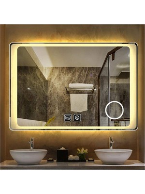 80X120 cm Makyaj Aynalı Dokunmatik Tuşlu Buğu Yapmayan Ledli Banyo Aynası