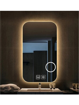 60X70 cm Makyaj Aynalı Dokunmatik Tuşlu Buğu Yapmayan Ledli Banyo Aynası