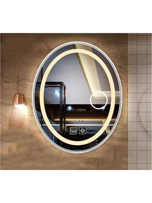 Global Led Mirror 80X100 cm Makyaj Aynalı Dokunmatik Tuşlu Buğu Yapmayan Ledli Elips Banyo Aynası