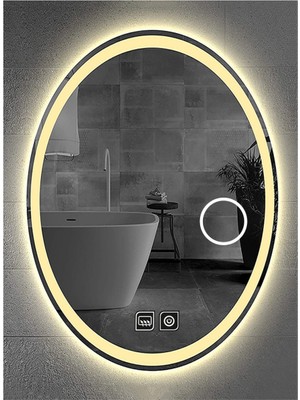 Global Led Mirror 73X93 cm Makyaj Aynalı Dokunmatik Tuşlu Buğu Yapmayan Ledli Elips Banyo Aynası