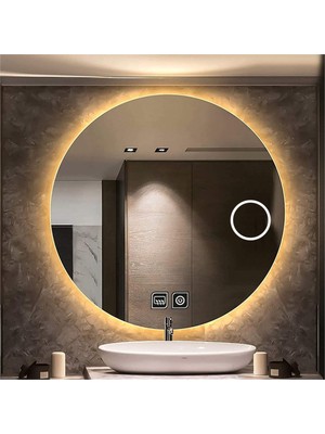 Global Led Mirror 75 cm Makyaj Aynalı Dokunmatik Tuşlu Buğu Yapmayan Ledli Yuvarlak Banyo Aynası